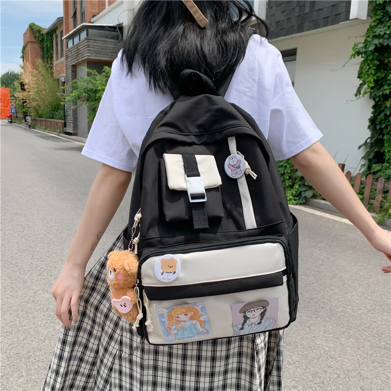 

Female Student Backpack Cute Women Large Capacity School Bag Nylon Bookbag Preppy Style Bagpack Ladies Anti Theft Backpacks Lady