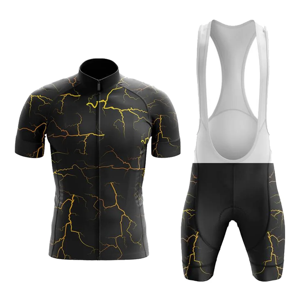 

Two Colors Lightning Series Summer Cycling Jersey Set Men Short Sleeve And Bib Shorts Gel Breathable Pad Maillot Ciclismo Hombre