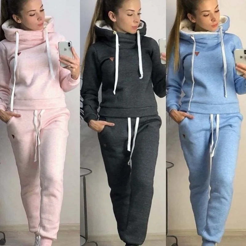 Женские толстовки наборы зимние повседневные с капюшоном на шнурке спортивный
