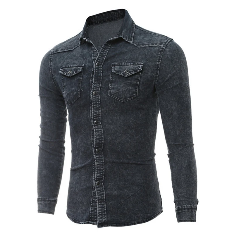 Мужская модная джинсовая рубашка 2019 Ретро Осенняя новая стильная с длинными