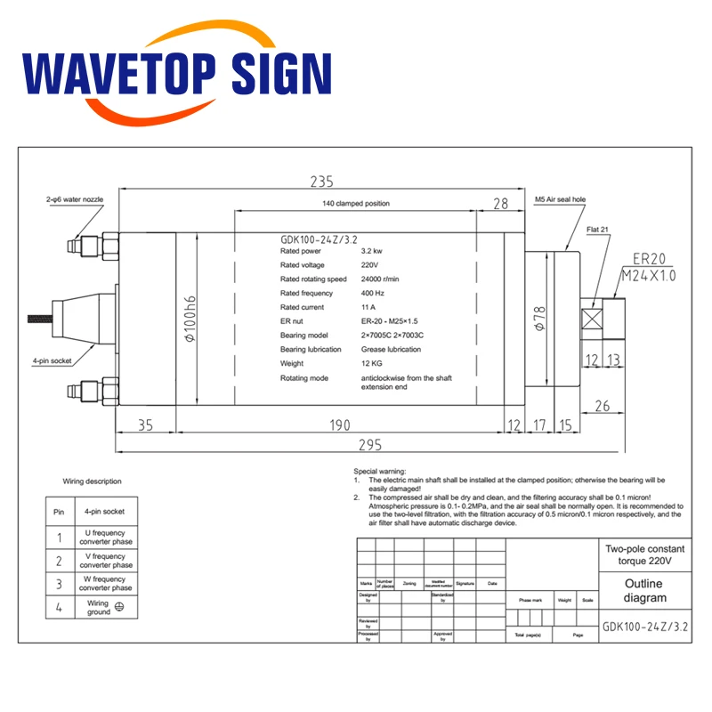 

GDK100-24Z 3.2KW 3.5KW 220V 380V ER20 400
