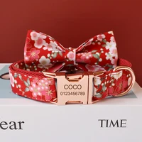 personalized dog collar bow dog collar leash engrave free pet necklace straps for medium big small dogs bulldog flowers 02