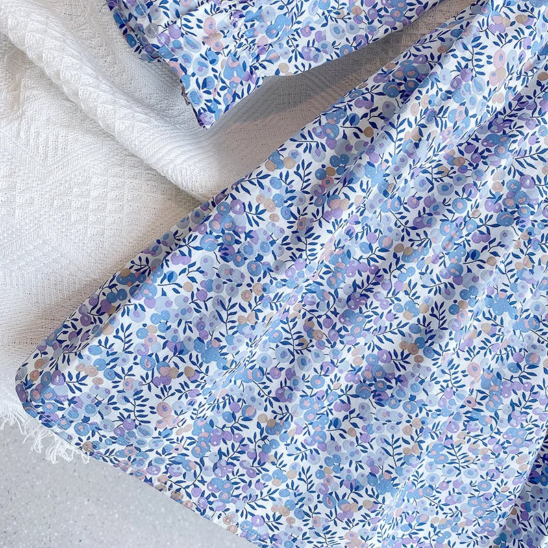 

Girls Blue Floral Princess Dress Spring Sweet Kids Long Sleeve Lace Collar Cute Dresses 3-7 Years Children Autumn Daily Clothes