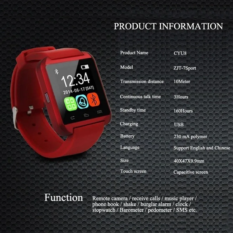 Смарт часы с Bluetooth U8 для IPhone IOS Android смарт телефон ношения устройство Smartwach PK GT08 DZ09