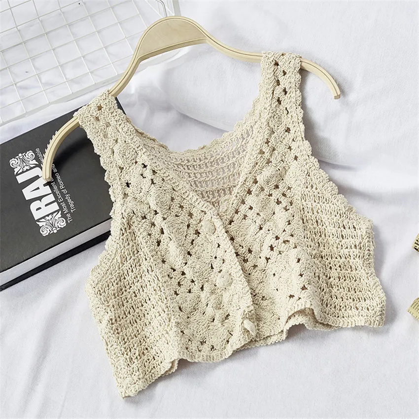 

New Big Size Women Knitted Vest Fashion Elegant Lady Hollow Out Vests Female Slim Sleeveless Coat Jackets Short Paragraph WZ1467