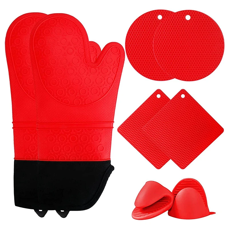 

Silicone Oven Mitts and Hot Pads Set, Jumeijia 8Pcs Extra Long Kitchen Oven Silicone Gloves with Non-Slip Heat