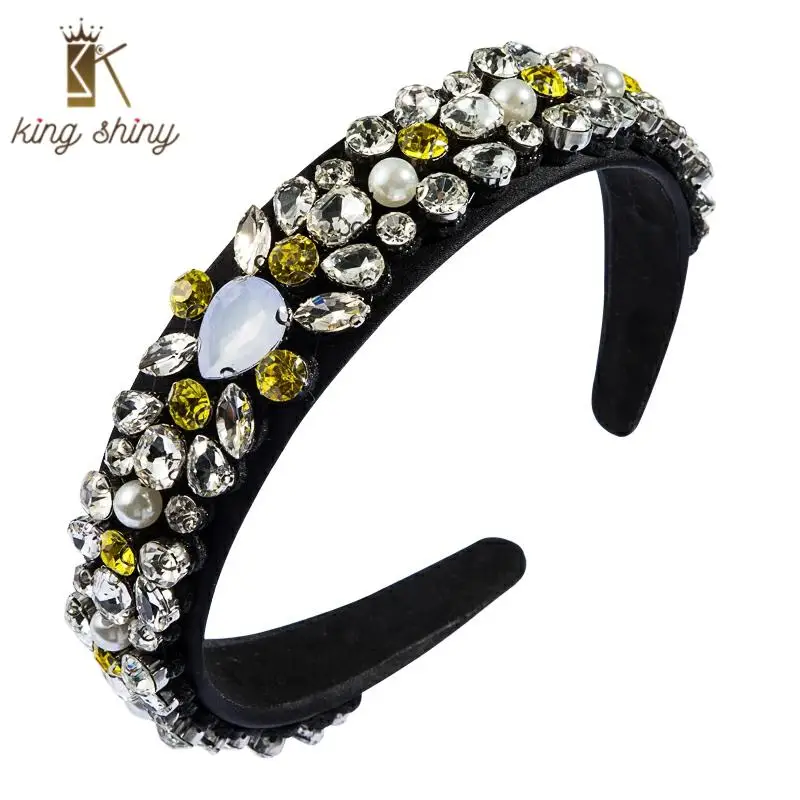 

Elegant Baroque Shiny Crystal Velet Headband for Woman Vintage Hand Made Simulated Pearl Hair Band Woman Party Hair Accessories