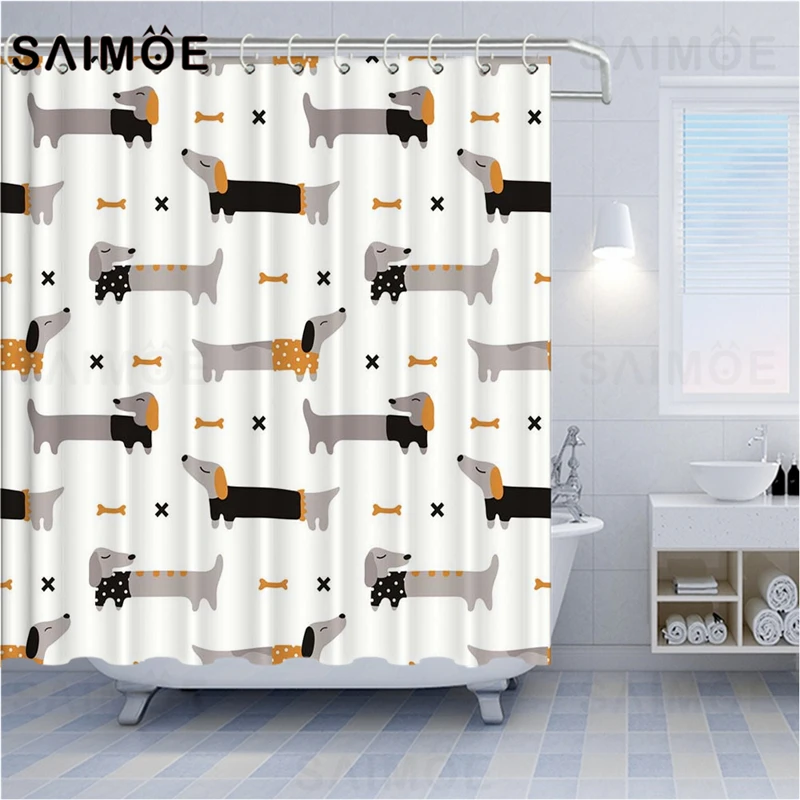 Занавеска для душа SAIMOE такса s мультяшная коричневая зеленая водонепроницаемая