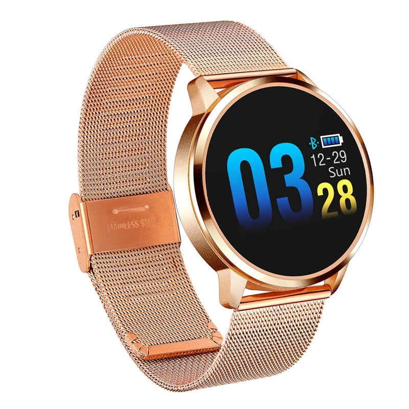 metal strap golden Q8 Смарт-часы фитнес-трекер для мужчин и женщин новые модные Смарт-часы монитор сердечного ритма и артериального давления для Android iPhone iOS - Цвет: metal strap golden
