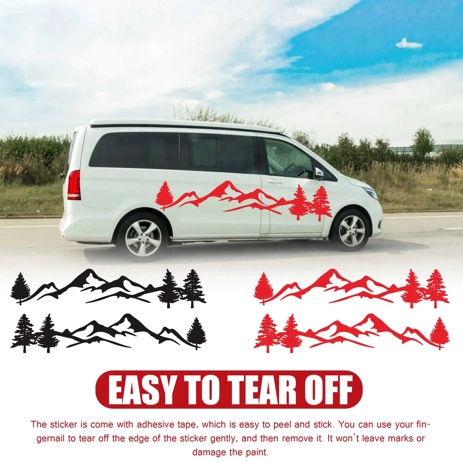 

2 шт., светоотражающие автомобильные наклейки «Лесная гора», 198x40 см