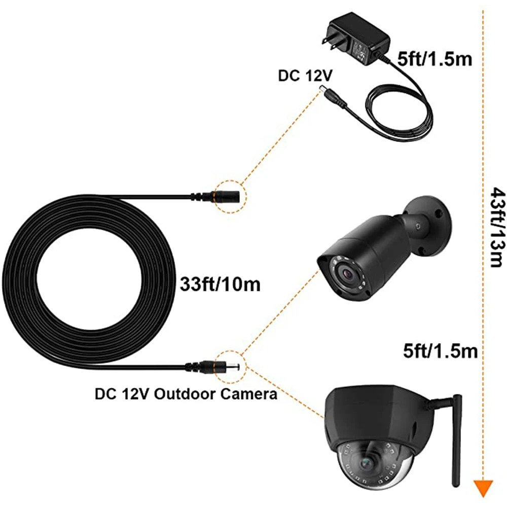 

HONTUSEC 12V DC Extension Cable 5.5mm*2.1mm Male Female Power Cord Cable 5m 10m Extend Wire for CCTV Camera DC Extend Power Cord