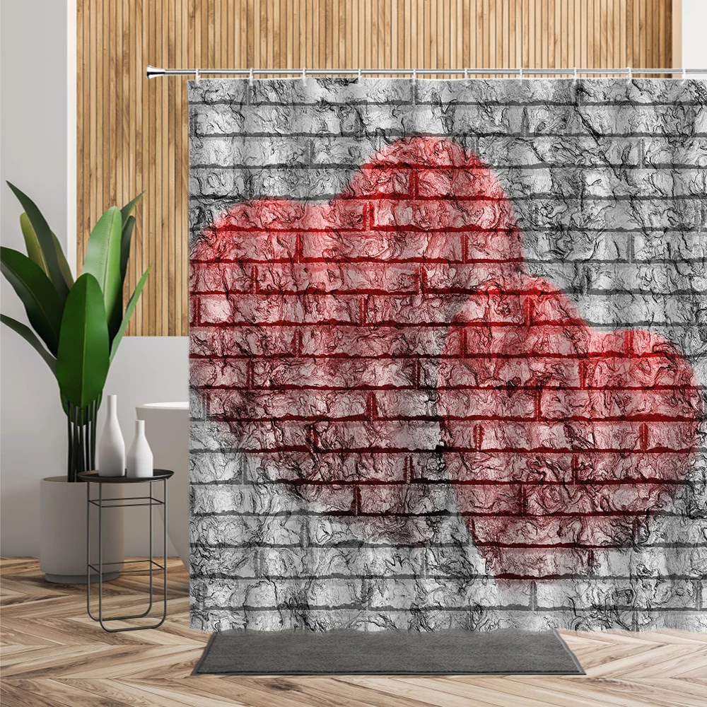 

Love Peach Lock Design Drawing Bathroom Shower Curtain Heart Shaped Retro Floral Background Home Decor Bath Curtain For Girl Gif