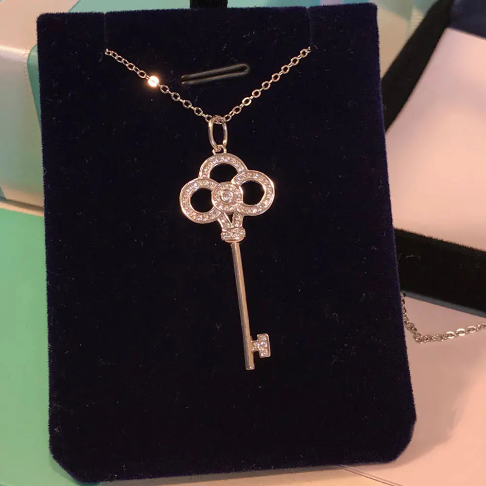 

AYBS Real 925 Necklaces High Quality TIFN Original 1: 1" Shining Crown Key Pendant Logo" Necklaces Woman
