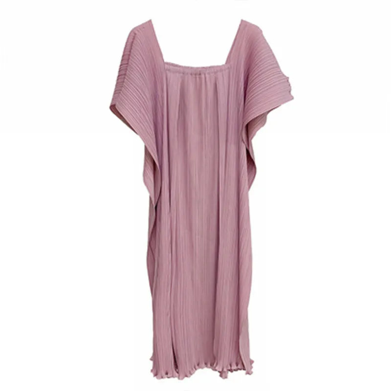 

Miyake pleated women's dress 2021 summer new chaotic pleated big swing dress mid-length thin stretch skirt three-quarter sleeves