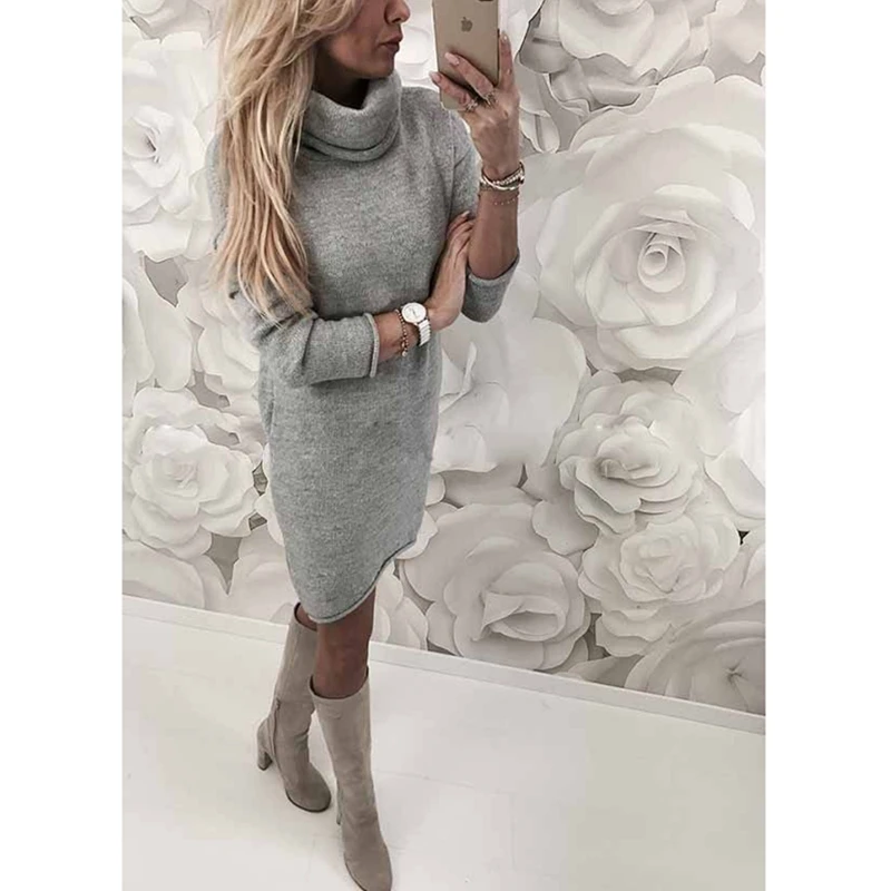 Женский трикотажный свитер 2020 осень и зима джемпер водолазка мини платье женская