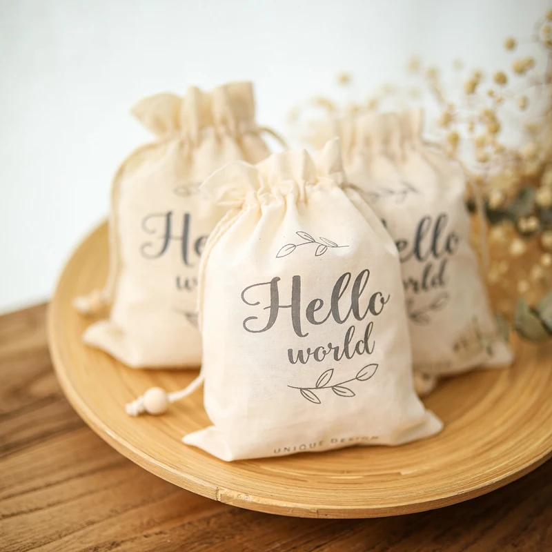 

20 шт/50 шт Hello Word белый хлопок день рождения льняные шнурки подарок Детская игрушка упаковка мешок детский подарок товары для вечеринок