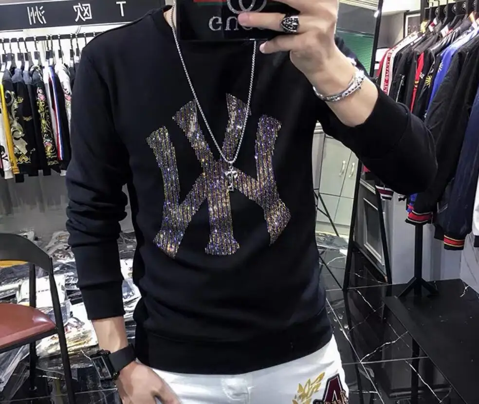 

autumn and winter hot sale diamond thick sweater men's 2021 winter new men's long-sleeved bottoming Sweatshirts