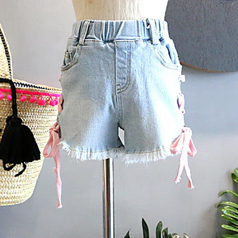 Детская одежда для девочек штаны сезон лето красивый джинсовый Бандаж с