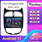 Автомобильный DVD-плеер Kaudiony, мультимедийный плеер 9 дюймов на Android 11 для Peugeot 206, автомобильное радио, GPS-навигация, DSP 4G стерео BT 2000-2016