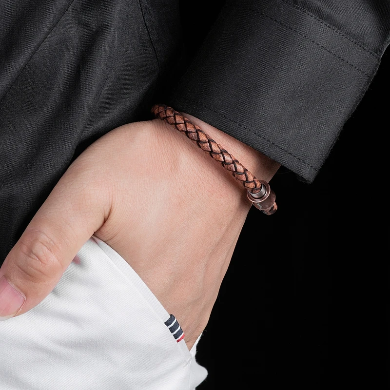 

MOZO FASHION 2020 New Men Charm Bracelets Brown Genuine Leather Rope Braided Bracelet Classic Women Trendy Jewelry Gifts 612