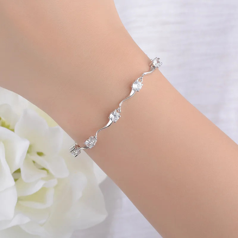 Bague Ringen, Модный корейский стиль, волнообразный браслет для женщин, AAAAA, циркон, простое серебро 925, ювелирные изделия для свадеб