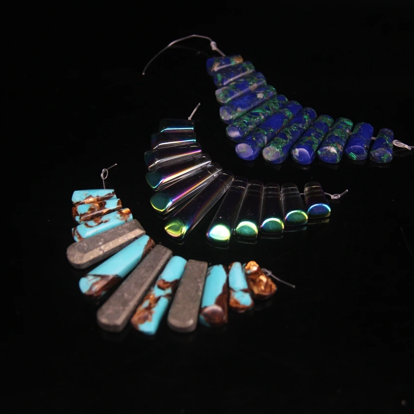 11 шт./компл. Подвеска из натурального камня с кристаллами сверху градиентное