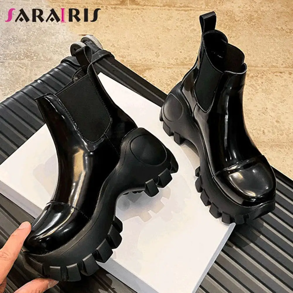 

SaraIris Brand New Slip On Round Toe Wedges High Heel Platform women's Boots Fashion Punk Casual Comfy Women Motorcycle Shoes