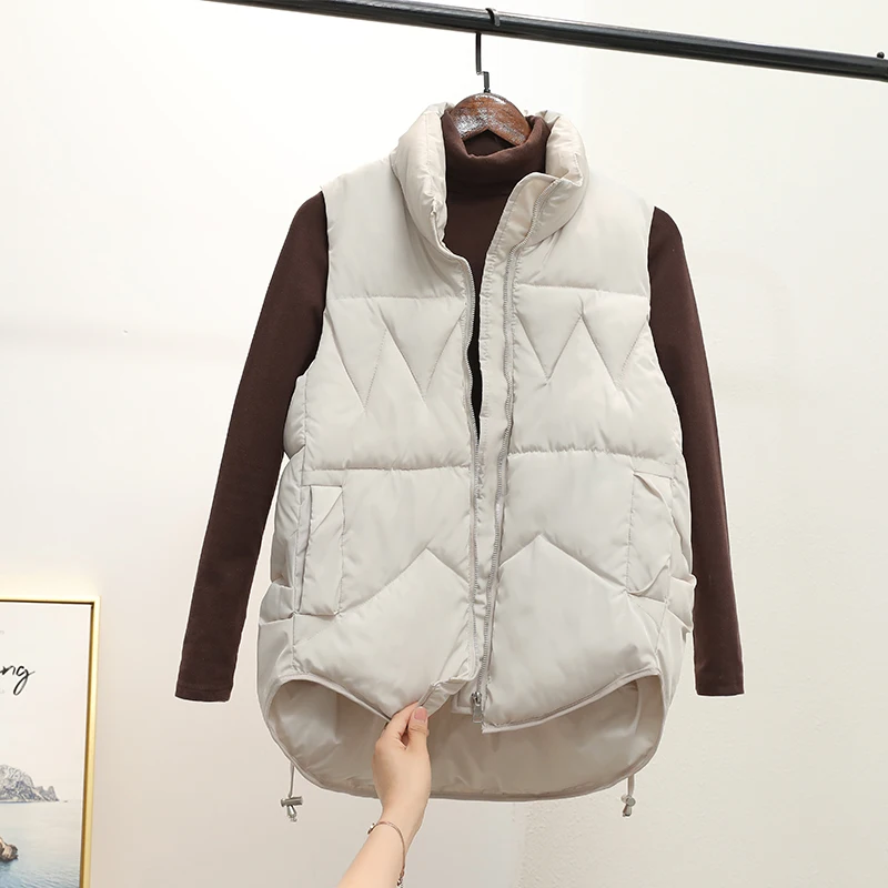 Women Waistcoat Down-filled Coat New Casual Solid Turn Down Collar Long Zipper Sleeveless Thick Warm Padded Vest Coat