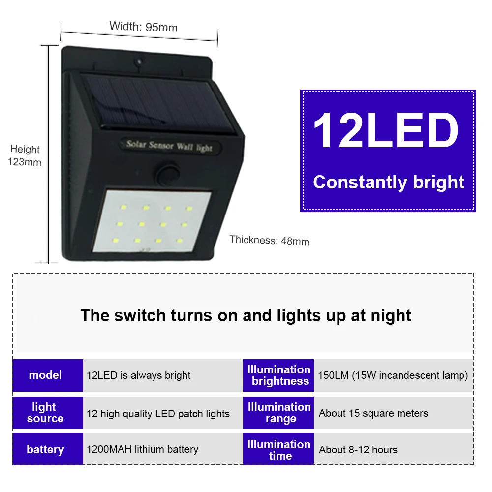 Настенный светильник на солнечной батарее 12/20/30 светодиодов водонепроницаемый