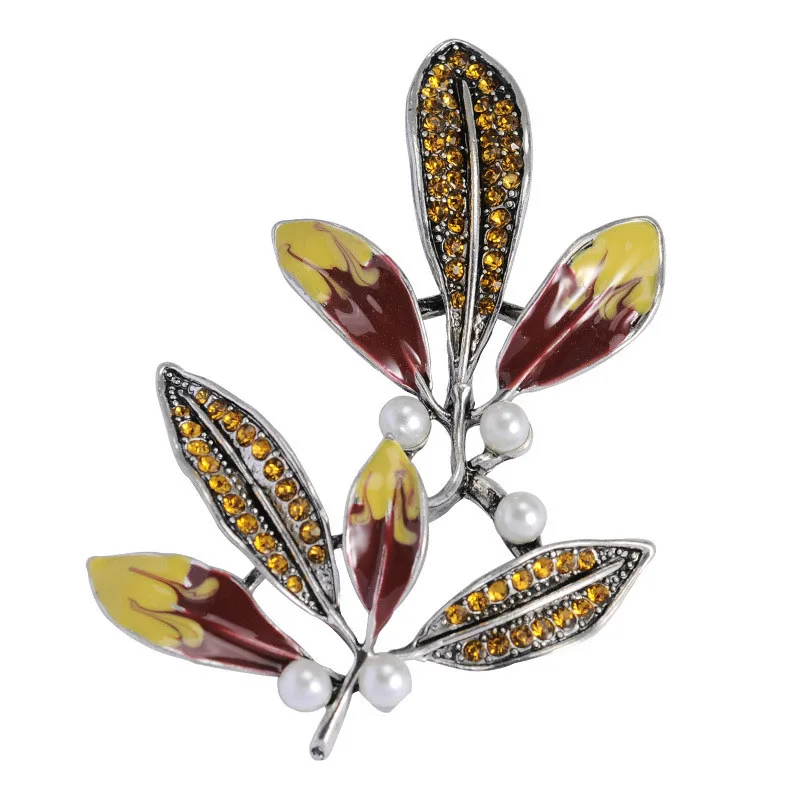 2019 Fashion New Crystal Metal Branch Brooch Jewelry Luxury Lapel Enamel Pin Badge Brooched Leaves Plant Flower Woman Accessores | Украшения