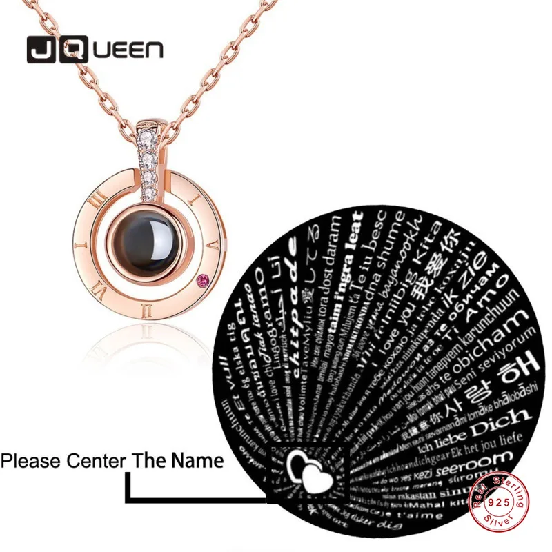 

Свадебное ожерелье JQUEEN под заказ с именем S925 для влюбленных, 100 языков, я люблю тебя, цепочка до ключиц, ожерелье с подвеской для пар, подарки