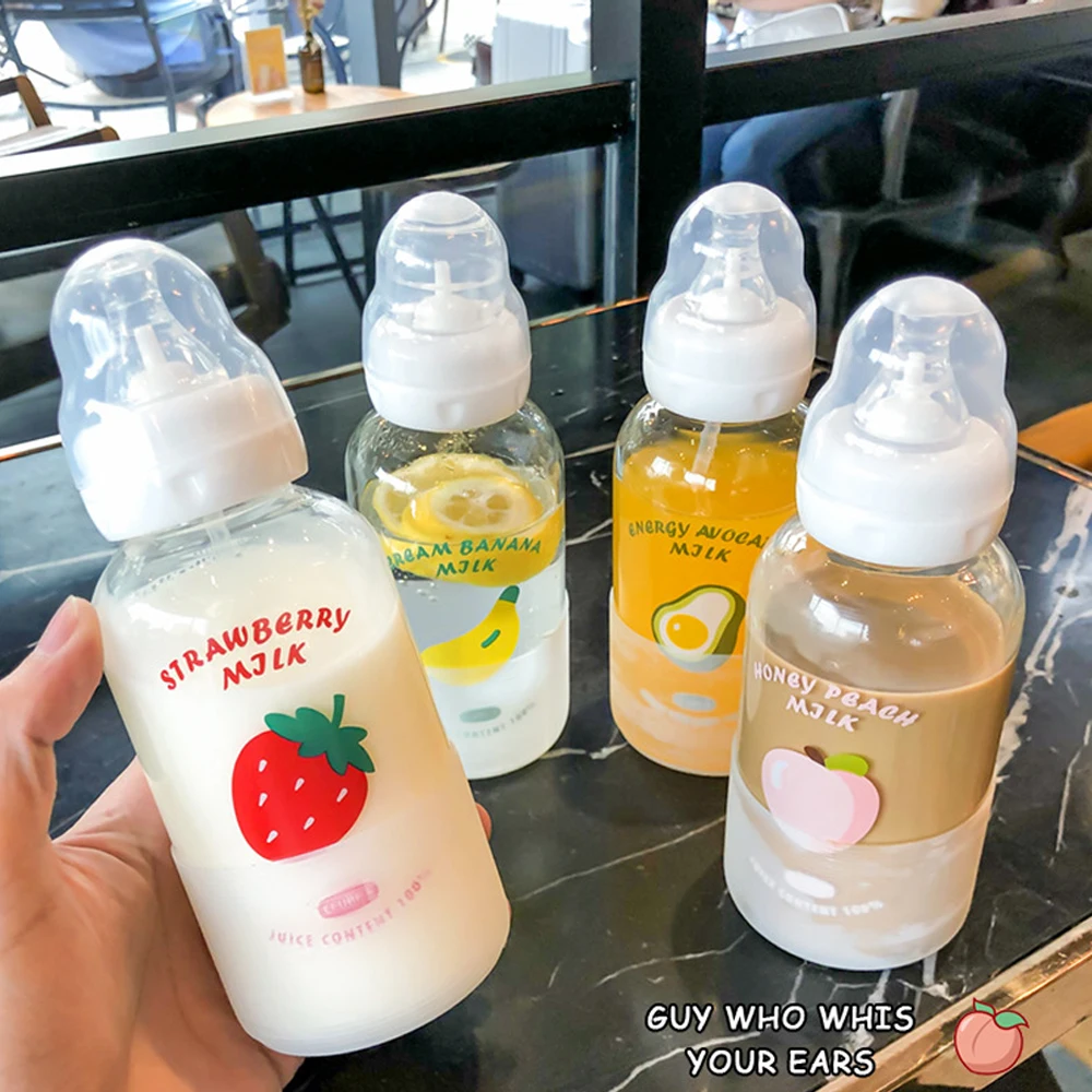 

Kids Adult Pacifier Glass Bottle Cute Creativity Cartoon Fruit Water Cup Children Nipple Bottle Portable Feeding Bottle for Baby