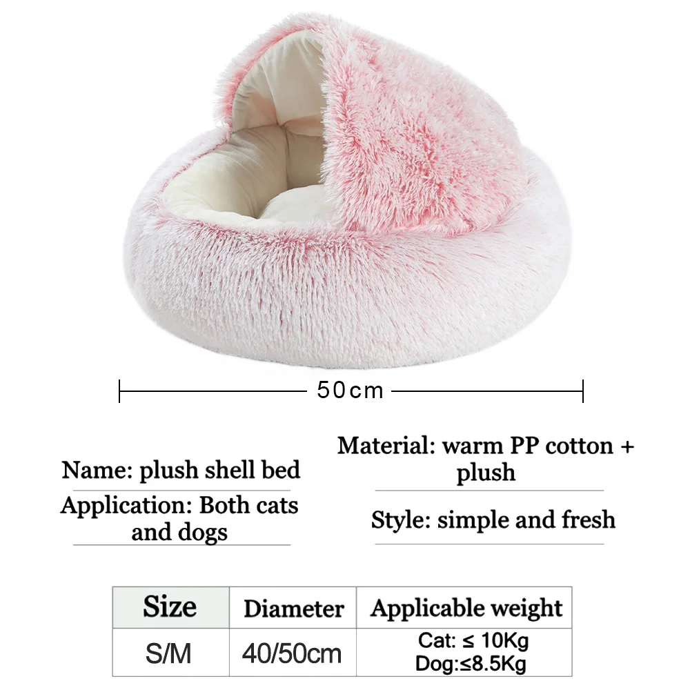 

Winter Warm Sleeping Bed Semi-enclosed Cat Nest Cat Supplies Round Soft Long Plush Bed Anti-Slip Bottom Pet Dog Cat Bed