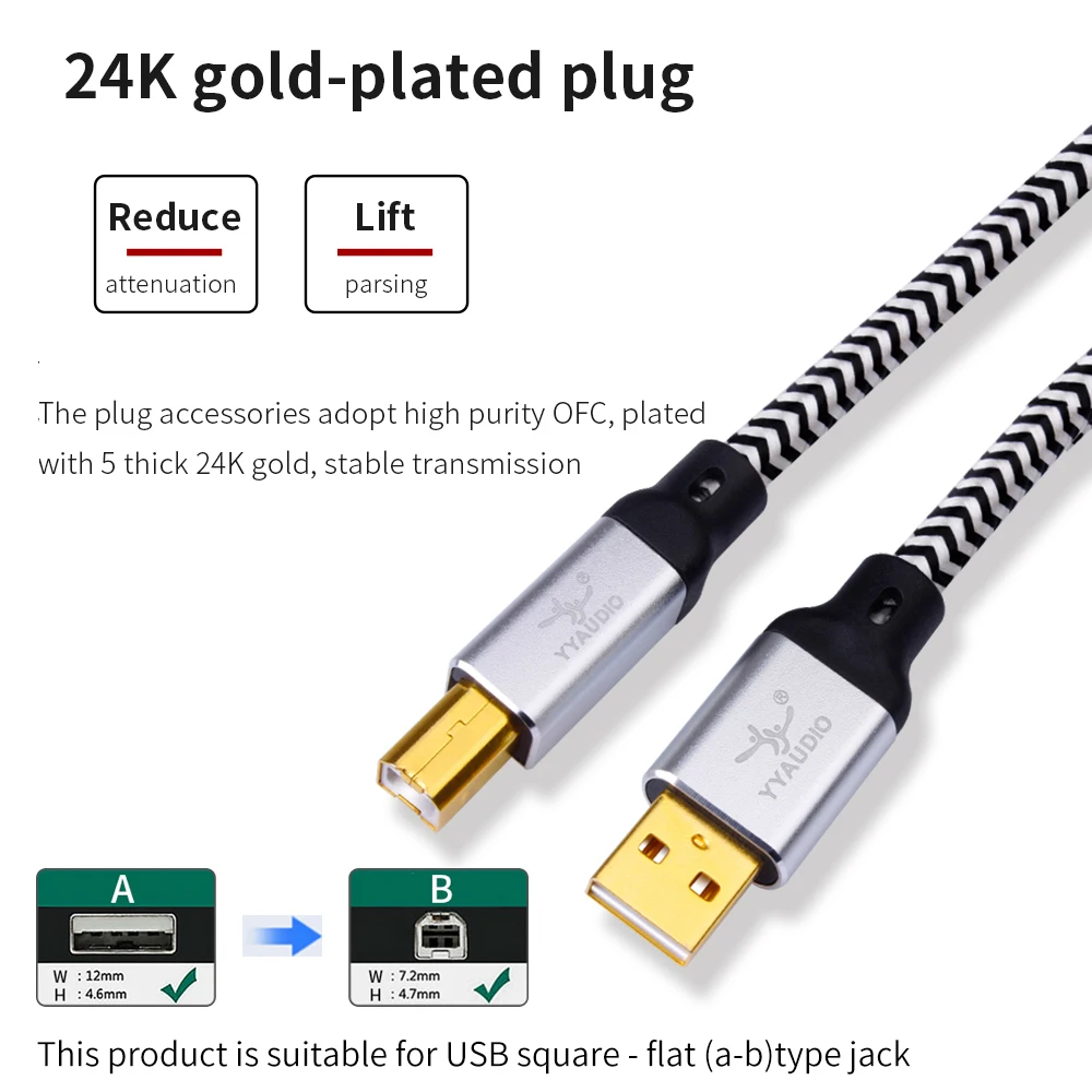 yyaudio hi end occ silver plated usb audio cable data usb cable dac usb hifi cable a b usb cable free global shipping