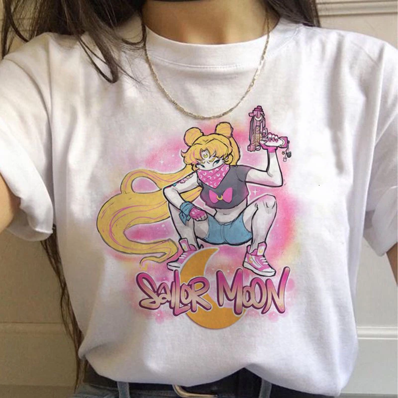Сейлор Мун 90s забавная Футболка Harajuku одежда футболка Эстетическая кошка аниме