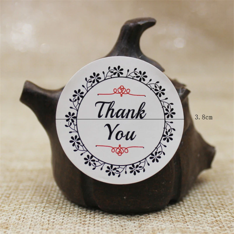

1200pcs/lot thank you design white and brown color Stickers Adhesive Round Labels wholesale