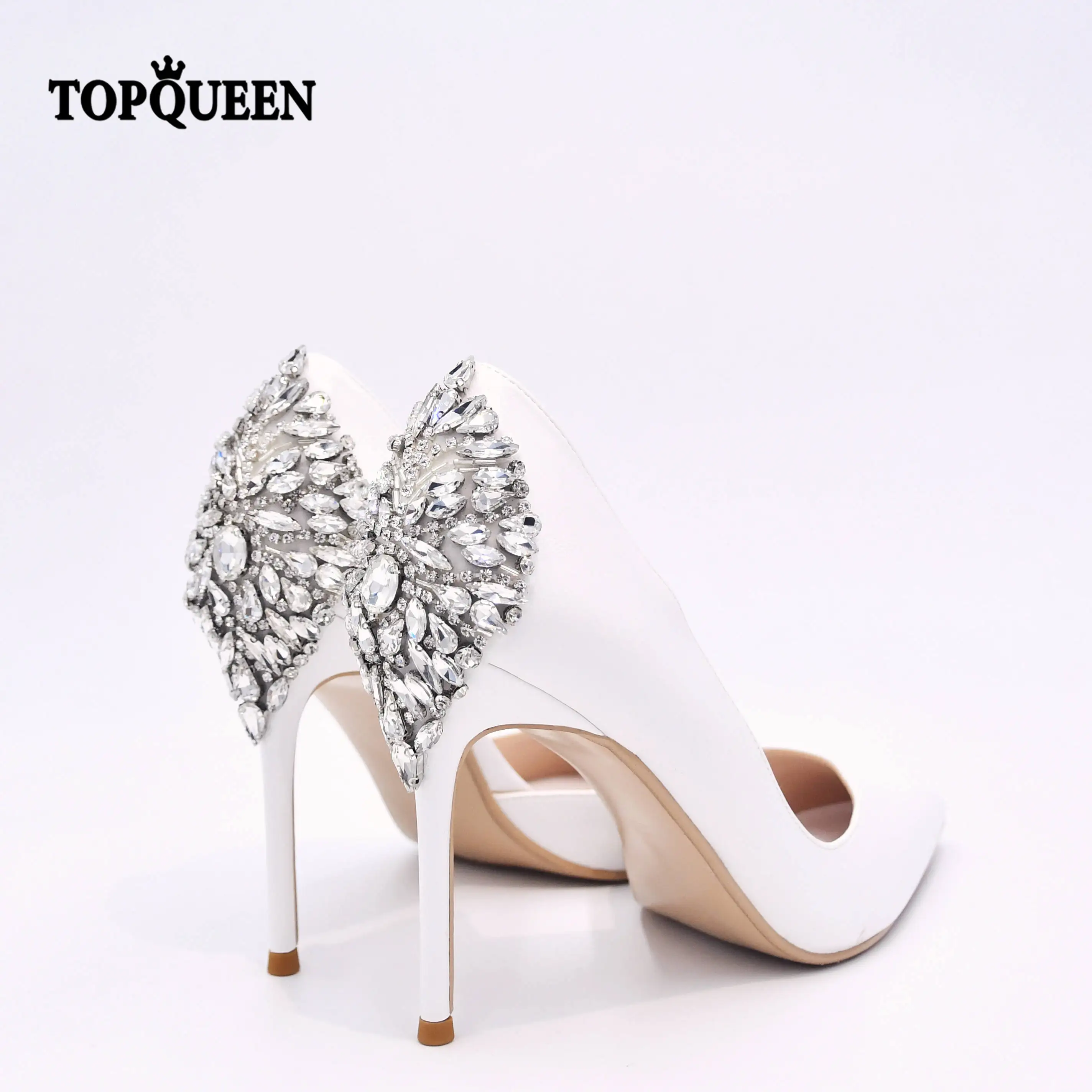 

TOPQUEEN A18 Wedding shoes Fashion White Heels Summer Rhinestone Sandals Pointed Wedding Dress Shoes shoes for join wedding
