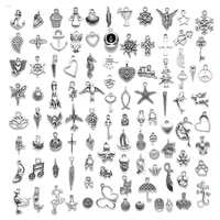 100 pcsset lots tibetan silver plated mixed styles charm pendants diy jewelry for necklace bracelet