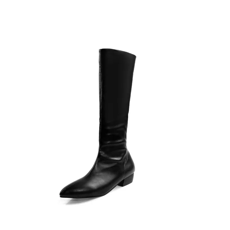 ZawsThia winter autumn yellow purple pink woman boots pointed toe low square heels mid-calf boots for women big size 34-48 - Цвет: Черный