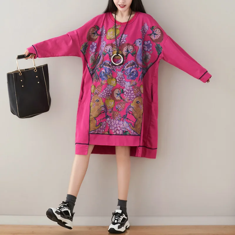 

Fashion Boho Print Ladies Ethnic Cotton Linen dress large size Women spring hoodie q245