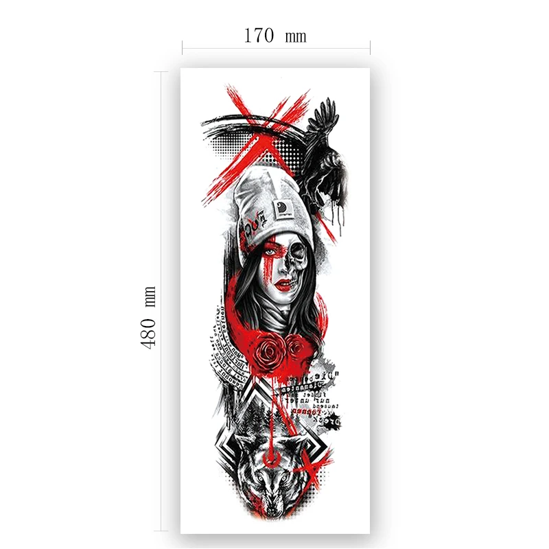 

Wolf Skull Temporary Tattoos for Women Men Body Art Painting Arm Legs Tattoos Sticker Geometry Fake Red Rose Waterproof Tattoos