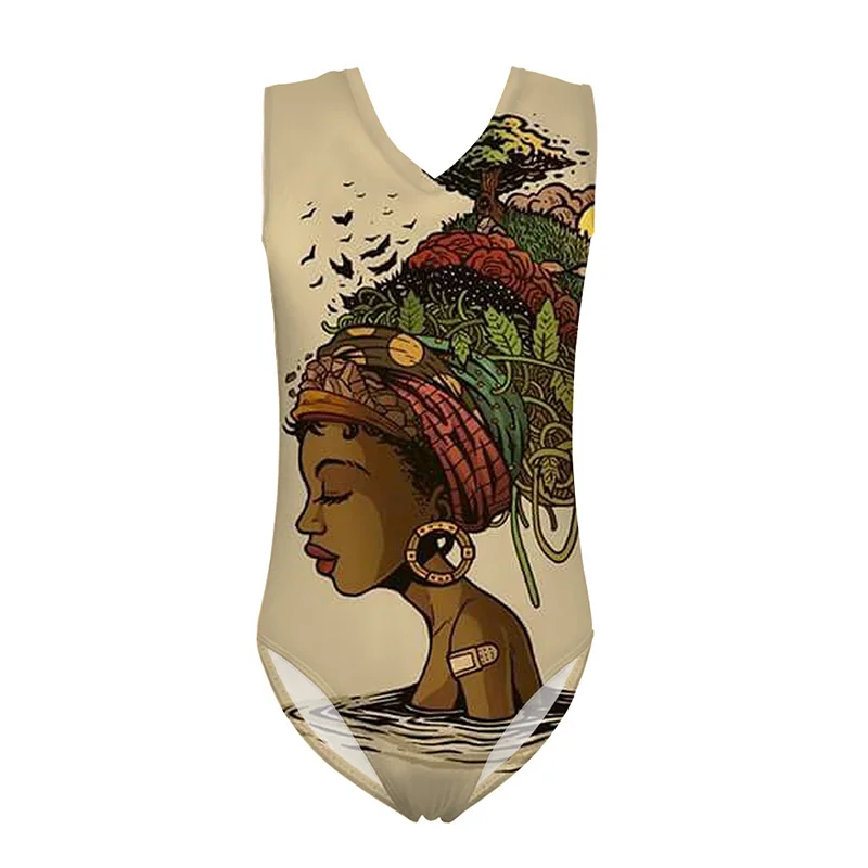 HYCOOL мультфильм фантазия остров черный афро девушки узор цельный купальник дети
