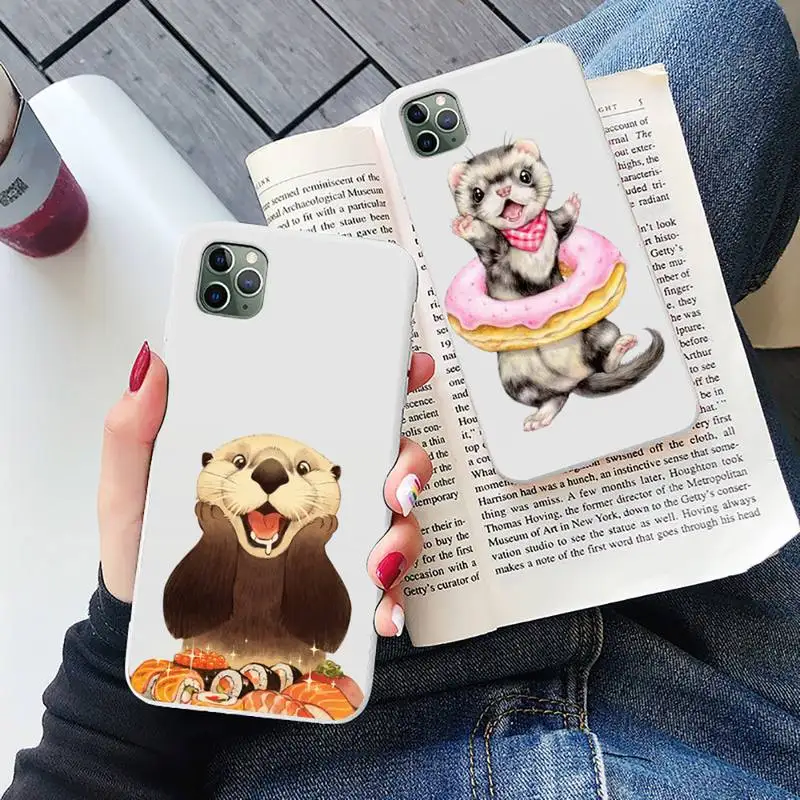 

cute cartoon otter 2 Phone Case White Candy Color for iPhone 6 7 8 11 12 s mini pro X XS XR MAX Plus