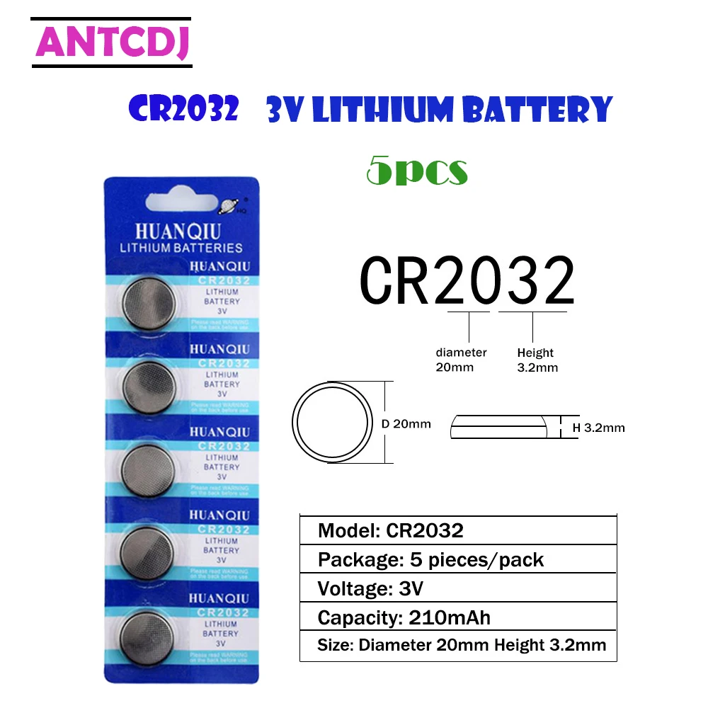 

5Pcs CR2032 Antcdj Button Batteries ECR2032 BR2032 DL2032 Cell Coin Lithium Battery 3V CR 2032 For Watch Electronic Toy Remote