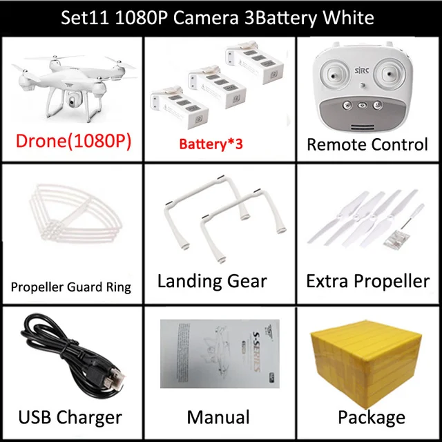 Set11 1080P 3B White LAUMOX S70W Радиоуправляемый Дрон с режимом следования за мной с 720 P/1080 P HD камерой Регулируемый Широкоугольный FPV gps Профессиональный Квадрокоптер вертолет - Цвет: Set11 1080P 3B White
