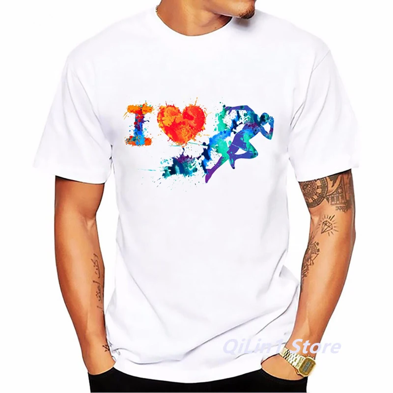 

Watercolor I Love Running Ice Golf Graphic Print T-Shirt Men'S Clothing 2021 Funny Vogue Tshirt Homme Harajuku Shirt Summer Tops