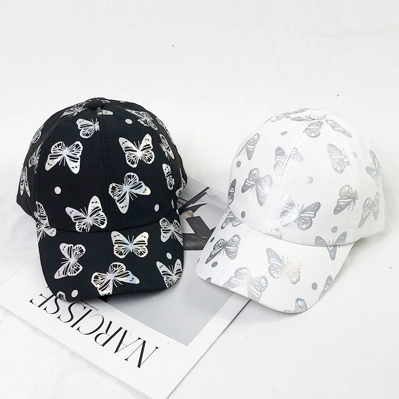 

Модная бейсболка с флуоресцентным рисунком бабочки, Женская Повседневная Уличная шляпа от солнца, мужская хлопковая кепка, черно-белая