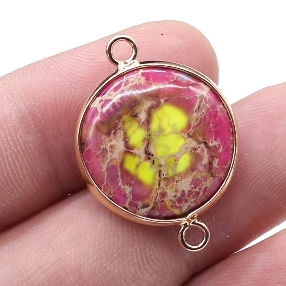 

Natural Agate Stone Pendnat Connector Round Shape Pendnat Connector for Making DIY Women Necklace Exquisite Gift 20x30mm