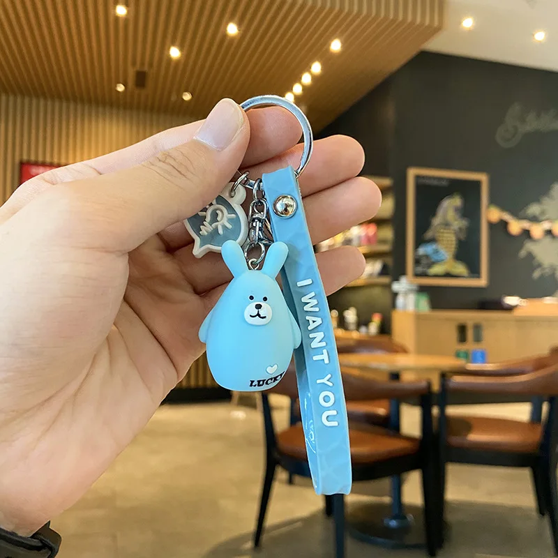 

Frosted Cartoon Bear Rabbit Keychain Creative Anime Cute Doll Bag Car Key Ring Fashion Couple Gift Pendant Accessories