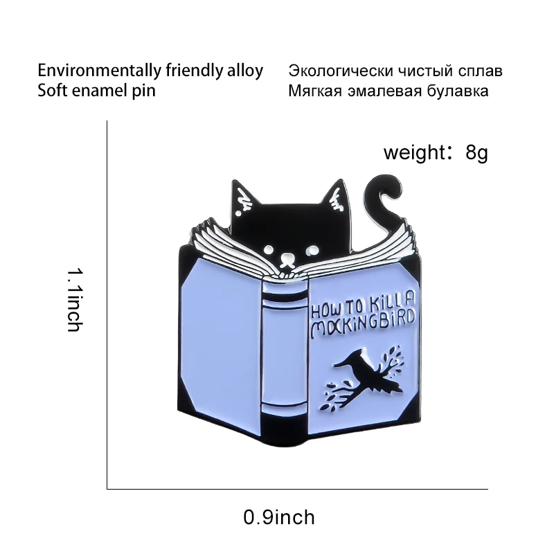 

Love Reading cat enamel pin Custom Learn to Kill mockingbird brooches Cute Killer kitty Lapel pin badge Clothes bag jewelry gift